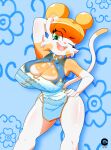 absurd_res anthro asian_clothing breasts chinese_clothing chinese_dress chipao clothing cranebear domestic_cat dress east_asian_clothing felid feline felis female hi_res jessica_young_melis mammal pinup pose solo