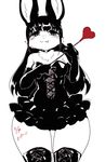  1girl artist_request black_clothes black_eyes black_hair boots furry long_hair monochrome simple_background solo tounge 