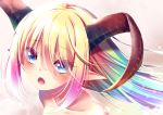  aqua_eyes blonde_hair chiyonekoko close fang horns long_hair original pointed_ears 