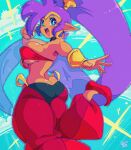  1girl artbenbeau ass back blue_eyes breasts dark-skinned_female dark_skin earrings highres jewelry long_hair purple_hair shantae shantae_(series) solo underboob very_long_hair 