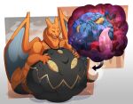 ambiguous_gender ambiguous_prey anthro belly black_belly black_body blue_body blue_tail bodily_fluids brady(sleepy_brady) charizard digestion dragon dusknoir feraligatr generation_1_pokemon generation_2_pokemon generation_4_pokemon generation_5_pokemon group hi_res horn huge_belly hybrid imminent_death jewelry krookodile looking_pleasured male male_pred melting necklace nintendo oral_vore orange_body orange_tail orange_wings pokemon pokemon_(species) red_body red_eyes rope scalie scared stomach_acid stomach_mouth struggling struggling_prey sweat sweatdrop tail tongue tongue_out trio trpcafterdark vore wings