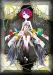  1girl absurdres bare_shoulders black_eyes bow commentary_request dress expressionless feathered_wings full_body gem highres looking_up low_wings nomura_kitan original parted_lips red_hair short_dress short_hair solo strapless strapless_dress wings 