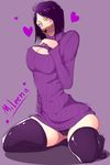  black_hair black_legwear black_panties blush_stickers breasts cameltoe character_name cleavage cleavage_cutout dress full_body heart highres imadori1 kneeling large_breasts looking_at_viewer meme_attire mileena mortal_kombat open-chest_sweater open_mouth out_of_character pale_skin panties pantyshot pantyshot_(kneeling) ribbed_sweater sharp_teeth short_hair smile solo sweater sweater_dress teeth thighhighs thighs turtleneck underwear yellow_eyes 