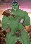 1boy abs armor bara beard_stubble butlerstormaxe colored_skin cowboy_shot cross-laced_underwear facial_hair flaccid green_skin hairy large_pectorals loincloth looking_at_viewer male_focus mature_male monster_boy muscular muscular_male navel navel_hair nipple_piercing nipple_rings nipples nose_piercing nose_ring orc original pauldrons pectorals penis penis_peek piercing pointy_ears pubic_stubble sanpaku short_hair shoulder_armor single_pauldron solo sparse_chest_hair sparse_navel_hair stomach strongman_waist stubble thick_arm_hair thick_eyebrows thick_leg_hair thick_thighs thighs topless_male tsurime tusks uncensored veiny_crotch 