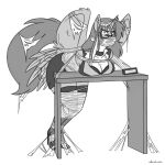 absolute_territory absurd_res anthro bottomwear bound bound_female breasts cleavage clothed clothing desk equid equine eyewear footwear furniture gag glasses hi_res high_heels horn legwear mammal mariah_wolves secretary skirt spider_web spiderweber stockings table winged_unicorn wings