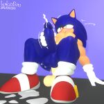 anal anal_masturbation anthro aroused blush clothing cumming_while_penetrated dialogue dildo eggsaladsandwich ejaculation eulipotyphlan footwear genitals gloves handwear hedgehog hi_res male mammal masturbation motion_lines penile penile_masturbation penis sega sex_toy shoes solo sonic_the_hedgehog sonic_the_hedgehog_(series) throbbing throbbing_balls throbbing_penis watermark