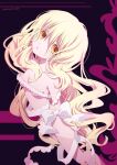  1girl blonde_hair breasts check_copyright commentary_request copyright_request expressionless highres long_hair looking_at_viewer naked_ribbon nomura_kitan orange_eyes original ribbon small_breasts solo very_long_hair wavy_hair white_footwear white_ribbon 