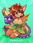 2024 activision anthro big_breasts breasts brown_body brown_fur brown_hair cleavage clothed clothing collarbone crotch_tuft dragon duo elora eyebrow_through_hair eyebrows eyelashes faun_(spyro) female feral fur glistening glistening_hair green_eyes hair hand_on_horn hooves horn kneeling leaf_clothing looking_at_viewer male mikeluckas open_mouth purple_body purple_eyes purple_scales scales scalie short_hair spyro spyro_the_dragon tan_body tan_fur translucent translucent_hair tuft unguligrade yellow_body yellow_scales
