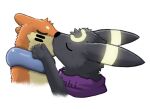 alpha_channel buizel canid canine eeveelution generation_2_pokemon generation_4_pokemon kissing mammal mustelid nintendo paw_on_cheek pokemon pokemon_(species) resachii simple_background soggy_(soggybuizel) tobi_(tobiumbreon) transparent_background umbreon