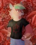 anarchy_symbol animal_humanoid anthro canid canid_humanoid canine canine_humanoid canis flower hi_res hopemillts humanoid male mammal mammal_humanoid plant red_flower solo wolf wolf_humanoid