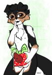 anthro balls blush bodily_fluids canid canine chest_tuft digital_media_(artwork) erection fur genital_fluids genitals gift maiiyumi male mammal max_(giblerider) penis presenting simple_background smile solo tail tuft watermark