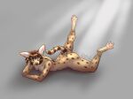 absurd_res anthro big_ears butt feet felid feline female fur hair hi_res hindpaw mammal markings nude paws pimstacja pistacja serval simple_background solo spots spotted_body spotted_fur tail