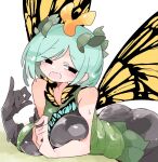  1girl antennae aqua_hair blush breasts butterfly_wings dress eternity_larva fairy green_dress highres insect_wings large_breasts leaf leaf_on_head looking_at_viewer massakasama multicolored_clothes multicolored_dress open_mouth short_hair short_sleeves smile solo touhou wings 