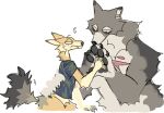 anthro canid canine canis coyote duo fur grey_body grey_fur guncht hand_on_hand male mammal rue_(guncht) size_difference wolf yellow_body yellow_fur