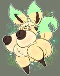 &lt;3 anthro belly big_belly big_breasts big_butt blonde_hair breasts brown_eyes butt eeveelution female generation_4_pokemon hair hi_res leafeon lewdchuu_(artist) mature_female nintendo notte_(lewdchuu) pokemon pokemon_(species) slightly_chubby solo tail thick_thighs yellow_body