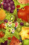 &gt;_&lt; 1girl 2boys :p alph_(pikmin) apple backpack badge bag big_nose black_eyes black_skin blue_bag blue_eyes blue_gloves blue_hair blue_pikmin blue_skin blush_stickers brittany_(pikmin) brown_hair bud buttons charlie_(pikmin) cherry closed_eyes closed_mouth colored_skin commentary english_commentary facial_hair flower flying food freckles from_side fruit fruit_request furrowed_brow glasses gloves grapes grass green_gloves grin hands_on_own_hips helmet highres insect_wings kiwi_(fruit) leaf lime_(fruit) miniskirt mohawk multiple_boys mustache no_mouth open_mouth orange_(fruit) outdoors oversized_food oversized_object peach pikmin_(creature) pikmin_(series) pikmin_3 pink_bag pink_flower pink_gloves pink_hair pink_skin pointy_ears pointy_nose purple_hair purple_pikmin purple_skin radio_antenna red-framed_eyewear red_eyes red_pikmin red_skin renee_(laughingbear) rock rock_pikmin short_hair signature skirt smile solid_circle_eyes space_helmet spacesuit star_(symbol) starfruit strawberry tongue tongue_out triangle_mouth very_short_hair whistle white_flower white_pikmin white_skin winged_pikmin wings yellow_pikmin yellow_skin 