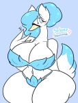 anthro beak big_breasts bikini bikini_bottom bikini_top blue_eyes blue_hair breasts clothing female generation_5_pokemon hair hi_res lewdchuu_(artist) navel nintendo pokemon pokemon_(species) selene_(lewdchuu) solo swanna swimwear tail thick_thighs white_body