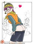  ass chrono_trigger crono_(chrono_trigger) glasses gym_shorts heart helmet japanese_clothes kimono kowaina_scary lucca_ashtear marle_(chrono_trigger) orange_kimono purple_hair shorts thong underwear yukata 