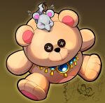  1boy aerodent animal_ears burning closed_eyes facial_hair fire flying_sweatdrops ghost_tail gold_necklace hoshi_(star-name2000) jewelry mouse mouse_ears mustache necklace smile stuffed_animal stuffed_toy teddy_bear wario wario_land wario_land_4 