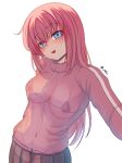  1girl artist_name bikini black_bikini blue_eyes blush bocchi_the_rock! bra_visible_through_clothes breasts g-string gotoh_hitori jacket lingerie long_hair medium_breasts niui_(user_afvr8485) open_mouth pink_hair pink_jacket pink_track_suit see-through side_ahoge simple_background smile solo swimsuit thong track_jacket underwear white_background 