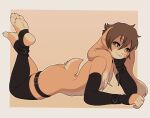 4_toes 5_fingers absurd_res anthro arm_warmers armwear butt clothing feet fingers hi_res kray_(krayboost) krayboost lagomorph legwear leporid male mammal paws rabbit smile solo stockings tail thigh_highs toes
