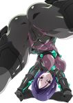  1girl arms_behind_head ass black_bodysuit black_eyes bodysuit breasts cameltoe covered_navel covered_nipples crotch fate/grand_order fate/samurai_remnant fate_(series) grey_bodysuit j.h. looking_at_viewer medium_breasts minamoto_no_raikou_(fate) neon_trim parted_bangs purple_hair rider_(fate/samurai_remnant) short_hair solo thighs two-tone_bodysuit 