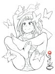  1girl barefoot boku_no_hero_academia butterflies monochrome ochako_uraraka orionz panties sketch underwear uraraka_ochako 