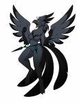 anthro avian black_body black_feathers breasts feathers featureless_breasts featureless_crotch female fur hi_res looking_at_viewer mammal nude pal_(species) palworld pocketpair shadowbeak simple_background tierafoxglove white_background wings