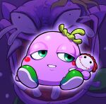  blush creature fangs green_eyes green_footwear highres holding holding_stuffed_toy hoshi_(star-name2000) monster open_mouth parted_lips saliva sitting spoiled_rotten stuffed_toy teardrop wario_land wario_land_4 