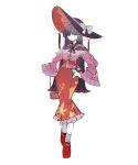  1girl adapted_costume black_hair black_headwear bow branch hands_on_own_hips hat highres hime_cut houraisan_kaguya jeweled_branch_of_hourai long_hair long_skirt long_sleeves looking_at_viewer pink_shirt red_skirt shirt sketch skirt solo touhou very_long_hair white_background white_bow zenritsu 