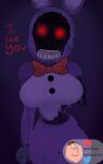 1_arm 2023 4_fingers absurd_res animatronic anthro artist_name beanontoast big_breasts bow_tie breasts crossgender curvy_figure dialogue digital_drawing_(artwork) digital_media_(artwork) english_text featureless_breasts female fingers five_nights_at_freddy&#039;s five_nights_at_freddy&#039;s_2 glowing glowing_eyes hi_res lagomorph leporid looking_at_viewer machine mammal mtf_crossgender purple_body rabbit red_eyes robot scottgames segmented_arms segmented_body simple_background solo talking_to_viewer text voluptuous watermark withered_bonnie_(fnaf)