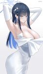  1girl absurdres black_hair blue_archive blue_eyes highres ilsksh long_hair official_alternate_costume saori_(blue_archive) saori_(dress)_(blue_archive) solo 