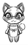 anthro black_and_white clothing digital_drawing_(artwork) digital_media_(artwork) eyewear female glasses maid_uniform mammal maoreitug monochrome procyonid raccoon simple_background sketch solo tail uniform waifurra white_background