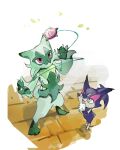 :d closed_mouth commentary day floragato food green_eyes highres ice_cream looking_up maumaujanken no_humans open_mouth outdoors pink_eyes pokemon pokemon_(creature) purrloin smile standing yo-yo 