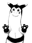 2024 3:4 ambiguous_gender black_and_white feral front_view furret generation_2_pokemon looking_at_viewer monochrome nintendo pawpads pokemon pokemon_(species) simple_background smile solo standing white_background winick-lim