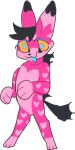 ambiguous_gender anthro emilz_(guncht) felid feline fur guncht hybrid hyena mammal open_mouth open_smile pink_body pink_fur serval smile solo