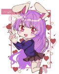  151moneco 1girl animal_ears black_skirt blazer blush brown_footwear chibi collared_shirt commentary_request full_body heart highres jacket long_hair long_sleeves looking_at_viewer necktie open_mouth pleated_skirt purple_hair purple_jacket rabbit_ears red_eyes red_necktie reisen_udongein_inaba shirt shoes skirt smile solo thighhighs touhou white_shirt white_thighhighs 
