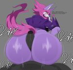 absurd_res angry_expression anthro big_butt butt canid canine canis clapping cyberlord1109 dominant dominant_female duo female female_on_top genitals hair hi_res hot_dogging huge_butt male male/female mammal on_top penis pink_hair purple_body sex vein veiny_penis wolf