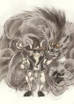 absurd_res anthro beard bovid canid canine canis caprine claws clothing duo facial_hair fangs goat hat headgear headwear hi_res horn kas20241013 kemono long_beard magic_user male male/male mammal mature_male monster size_difference staff teeth wizard_hat wolf