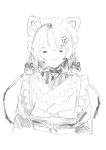  1girl :3 =_= animal_ears animal_hair_ornament apron ban_(inui_toko) belt_buckle belt_collar buckle closed_eyes closed_mouth collar commentary_request cropped_torso dog_ears dog_girl facing_viewer flower frilled_apron frills fukuyq hair_between_eyes hair_flower hair_ornament highres inui_toko inui_toko_(1st_costume) japanese_clothes ken_(inui_toko) kimono long_bangs long_hair low_twintails maid maid_headdress monochrome nijisanji obi obiage obijime sash sketch solo sousou_no_frieren swept_bangs twintails upper_body wa_maid white_background 