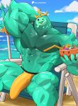 2024 abs absurd_res anatake beach beach_chair bendy_straw beverage big_muscles blue_body bulge clothed clothing cloud coconut coconut_drink day detailed_bulge drinking_straw drupe_(fruit) epic_games food fortnite front_view fruit genital_outline glistening glistening_body goo_creature goo_humanoid hand_behind_head hi_res huge_muscles humanoid male muscular muscular_humanoid muscular_male not_furry one_eye_closed open_mouth outside pecs penis_outline plant poseidon_(fortnite) rippley_(fortnite) sand sitting sky solo spread_legs spreading topless underwear yellow_clothing yellow_underwear