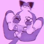 animal_crossing anthro ball_tuft balls clothing clothing_around_legs domestic_cat feet felid feline felis genitals legs_up looking_at_viewer male mammal miii_cho nintendo pawpads paws punchy_(animal_crossing) sitting solo tail tuft underwear underwear_around_legs