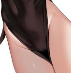  1girl black_dress covered_navel dress groin lower_body nanja one-punch_man pelvic_curtain side_slit simple_background skin_tight solo tatsumaki thigh_gap thighs white_background 