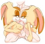  1boy 2girls blush breasts brown_eyes cream_the_rabbit furry large_breasts marthedog milf mother_and_daughter multiple_girls penis small_breasts third-party_edit vanilla_the_rabbit 
