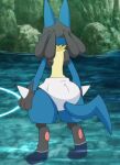 ambiguous_gender anthro blue_body blue_fur clean_diaper clothed clothing diaper diaper_only digital_media_(artwork) fur generation_4_pokemon ire-k lucario nintendo pokemon pokemon_(species) screencap_edit solo tail third-party_edit topless wearing_diaper