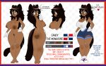 anthro big_breasts birthmark breasts candy_the_mongoose dominican_flag dominican_republic gomezcat hi_res markings model_sheet montgomery_glands pinup pose small_indian_mongoose speech_bubble