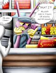 anthro black_eyes cellphone duo electronics fast_food food food_service fur glitch_productions hi_res jax_(tadc) lagomorph leporid long_ears mammal object_in_hand phone purple_body purple_fur rabbit smartphone speech_bubble suicidearts the_amazing_digital_circus yellow_sclera