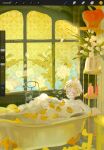  1boy bathtub blonde_hair blush_stickers bubble closed_eyes demon_boy flower hazbin_hotel highres kullannan1 lucifer_morningstar_(hazbin_hotel) rubber_duck smile solo 