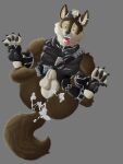 anthro bodily_fluids brown_body brown_fur canid canine canis clothed clothing cum cum_drip cum_in_ass cum_inside dripping ear_piercing epic_games fortnite fur genital_fluids genitals half_naked hi_res male mammal pawpads paws penis piercing solo tongue tongue_out wendell_(fortnite) wolf wolfsavage