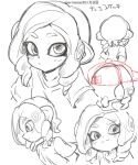  baseball_cap blush eromame greyscale hat long_hair looking_at_viewer monochrome octoling_girl octoling_player_character shirt sketch splatoon_(series) splatoon_3 tentacle_hair white_background 